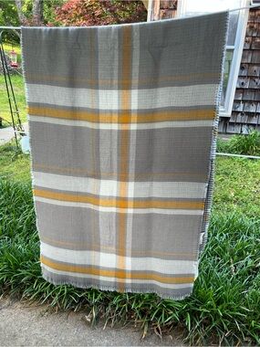 Plaid Throw Blanket in Gray, Cream & Gold
